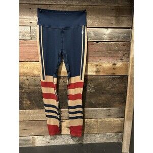 FP Movement Myoko Jacquard Base Leggings In The Retro Sport Stripe Navy Color. M